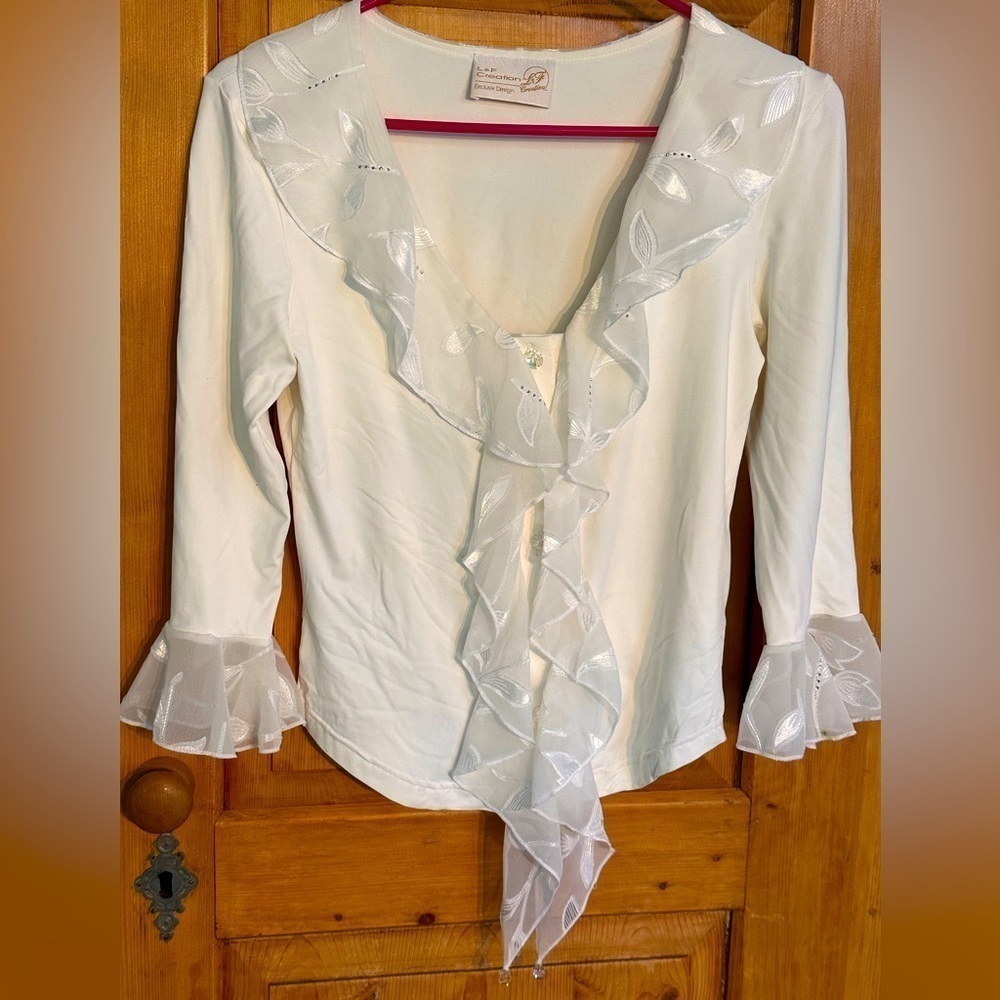 L&F Creation European Top dressy w/Lace & Jewel Detailing Size Small/X Small
